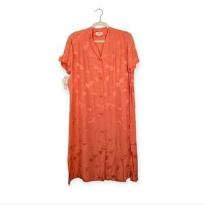 NWT Deadstock Vintage Dynasty Coral Silk Fan-Jacquard Duster Dress Size M